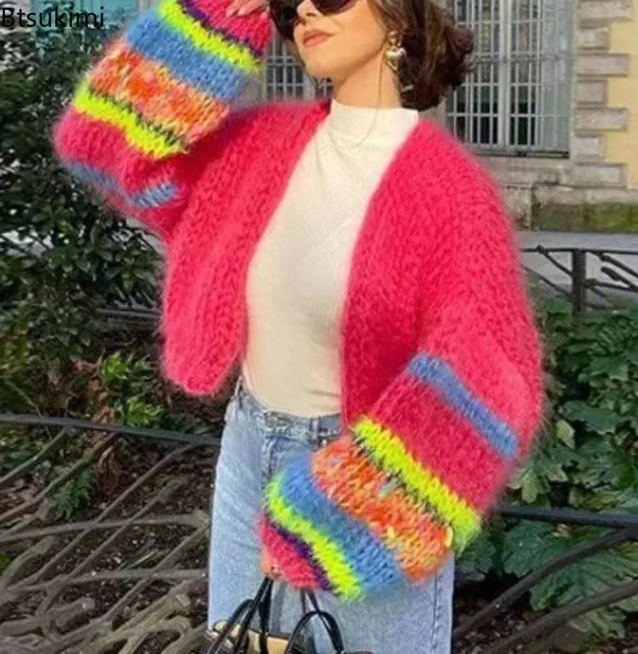 2025 Maglione cardigan da donna Cappotti lavorati a maglia a righe colorate Giacche in maglieria a maniche lunghe Cardigan versatile casual autunno inverno