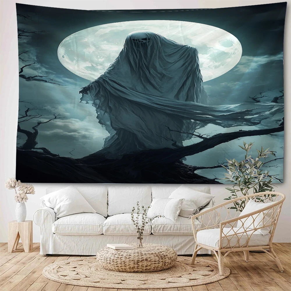 شبح رعب ليلي شبح أبيض متجول في الهواء الطلق في الليل نسيج زخرفي رعب Wansheng