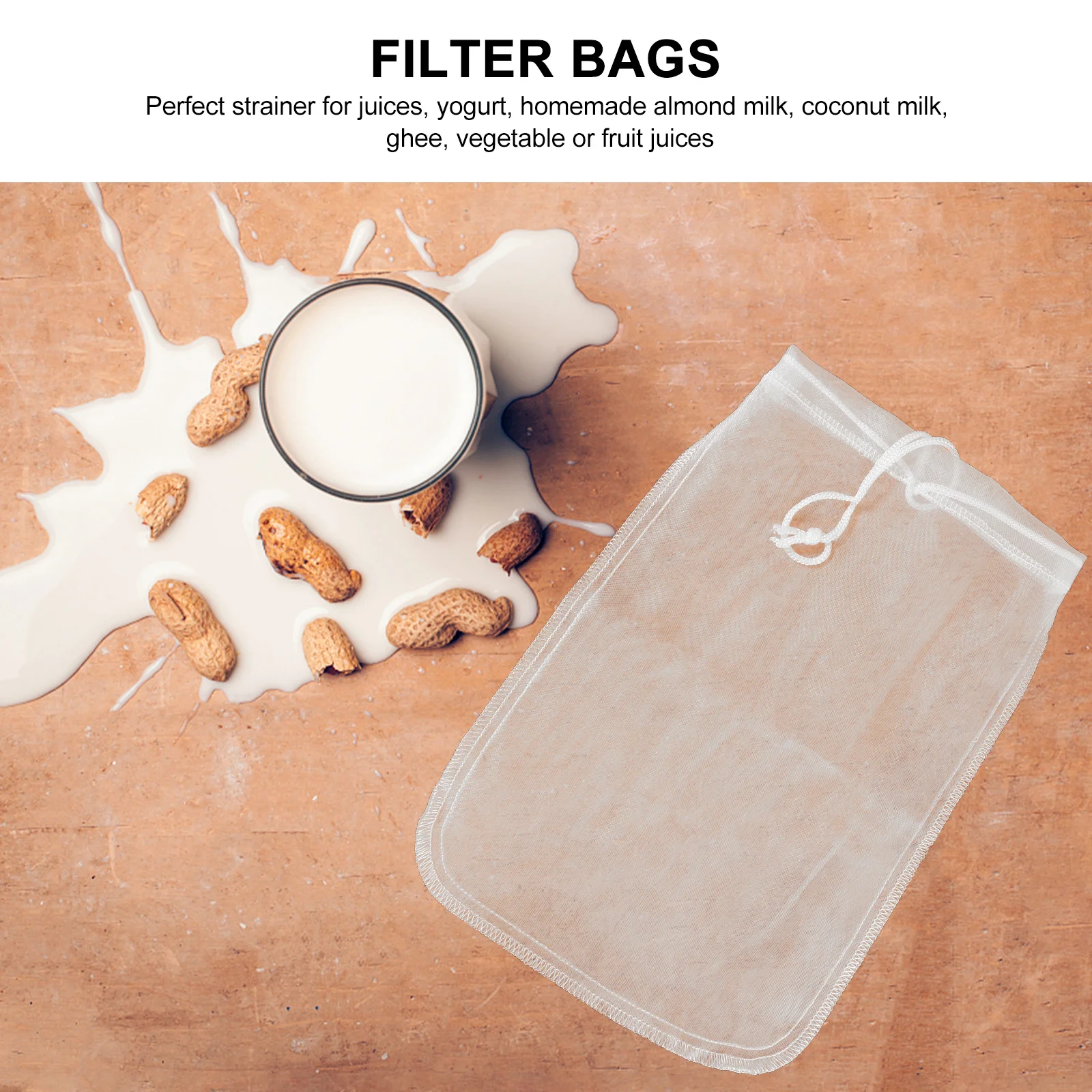 

4Pcs Filter Bags Reusable Drawstring Mesh Food Strainer Bag for Juice Nut Milk Yogurt Soy Milk Filter Bags Yogurt Strainer