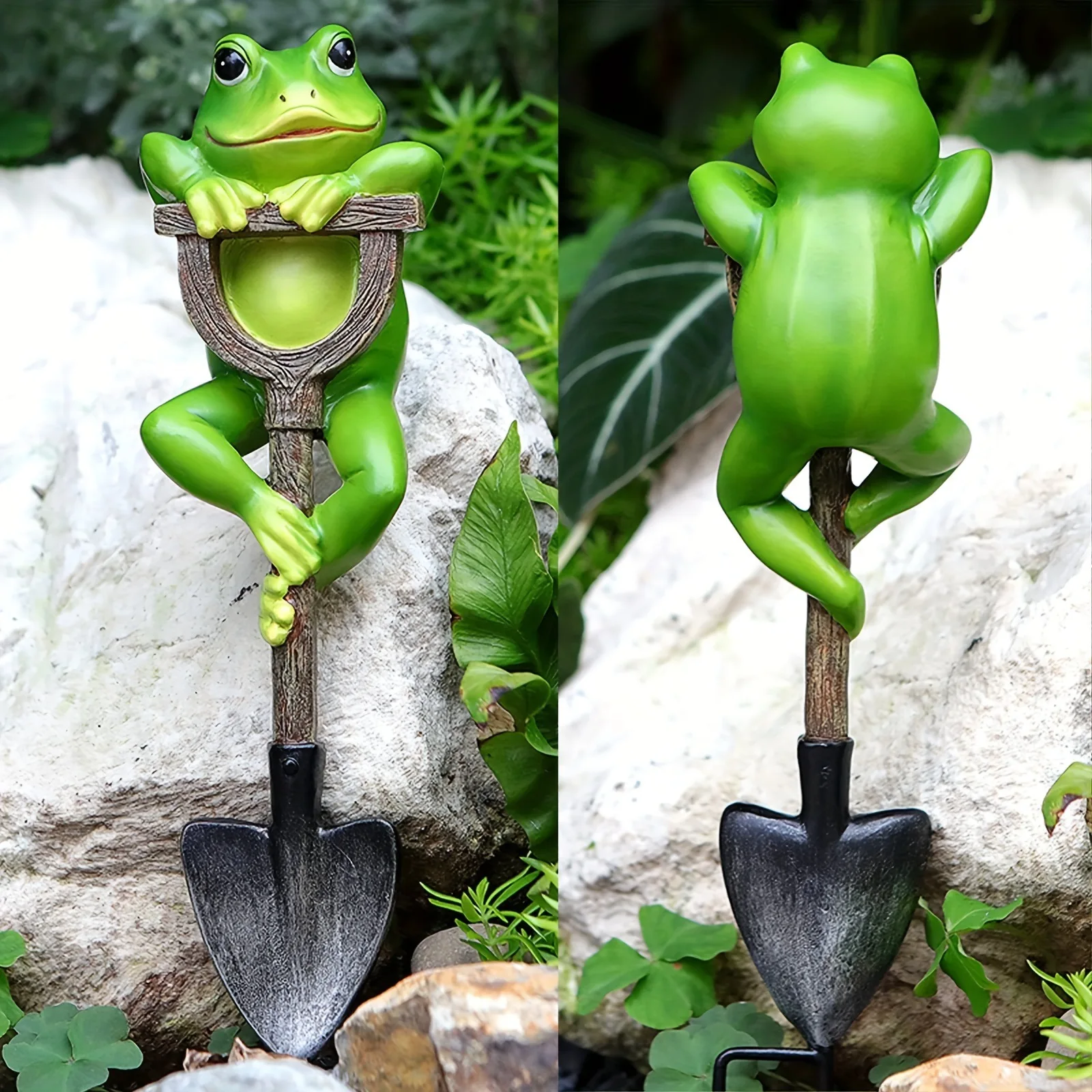 Cute Garden Gnome Frog Rabbit Turtle Statue Set, Resin Animal Figurines with Shovel for Outdoor Patio Yard Lawn Decor