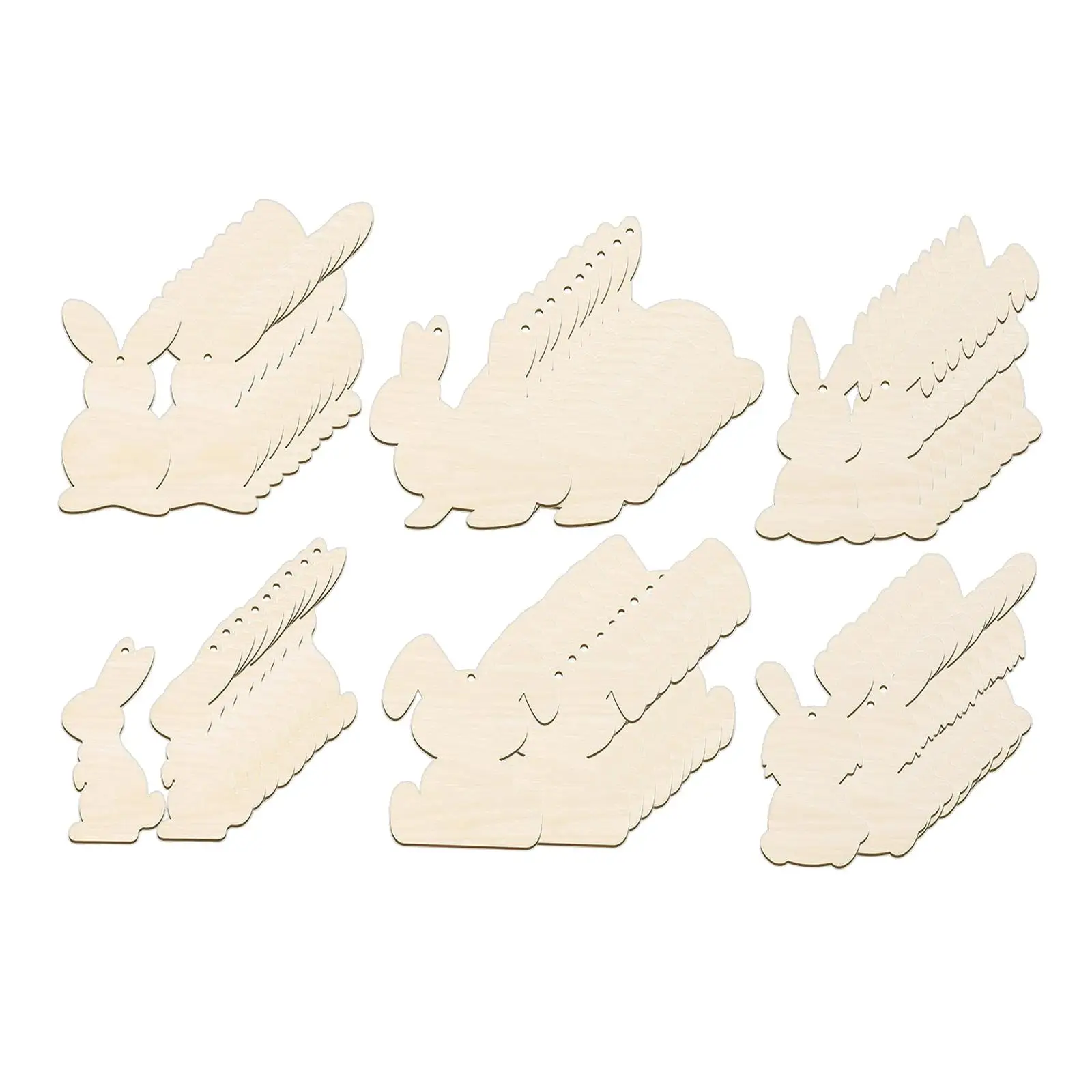 60Pcs Easter Wooden Bunny Cutouts Blank Hanging Ornaments for Painting Wooden Rabbit Cutouts Wood Pieces for DIY Craft Decor