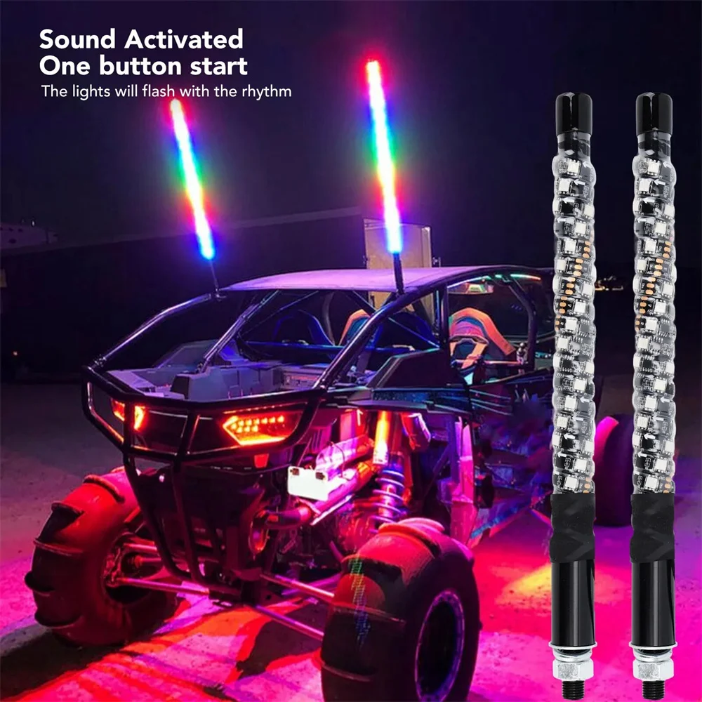 2PCS 1FT LED Whip Lights,Remote Control Flagpole Antenna Whips,for UTV, ATV, Off Road, Truck, Sand, Buggy Dune, RZR 