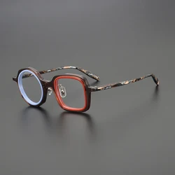 Fashion niche retro literary square glasses frame personality irregular patchwork multicolor optics prescription myopia glasses