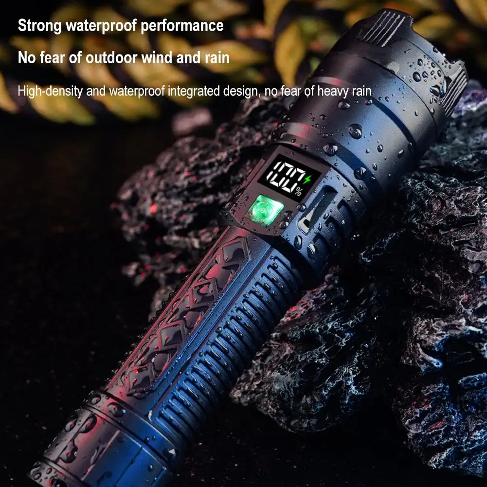 High Power Led Flashlights 2000LM Tactical With Display Hand Light USB Outdoor Camping Built-in Use Battery Charging Lanter C1E8