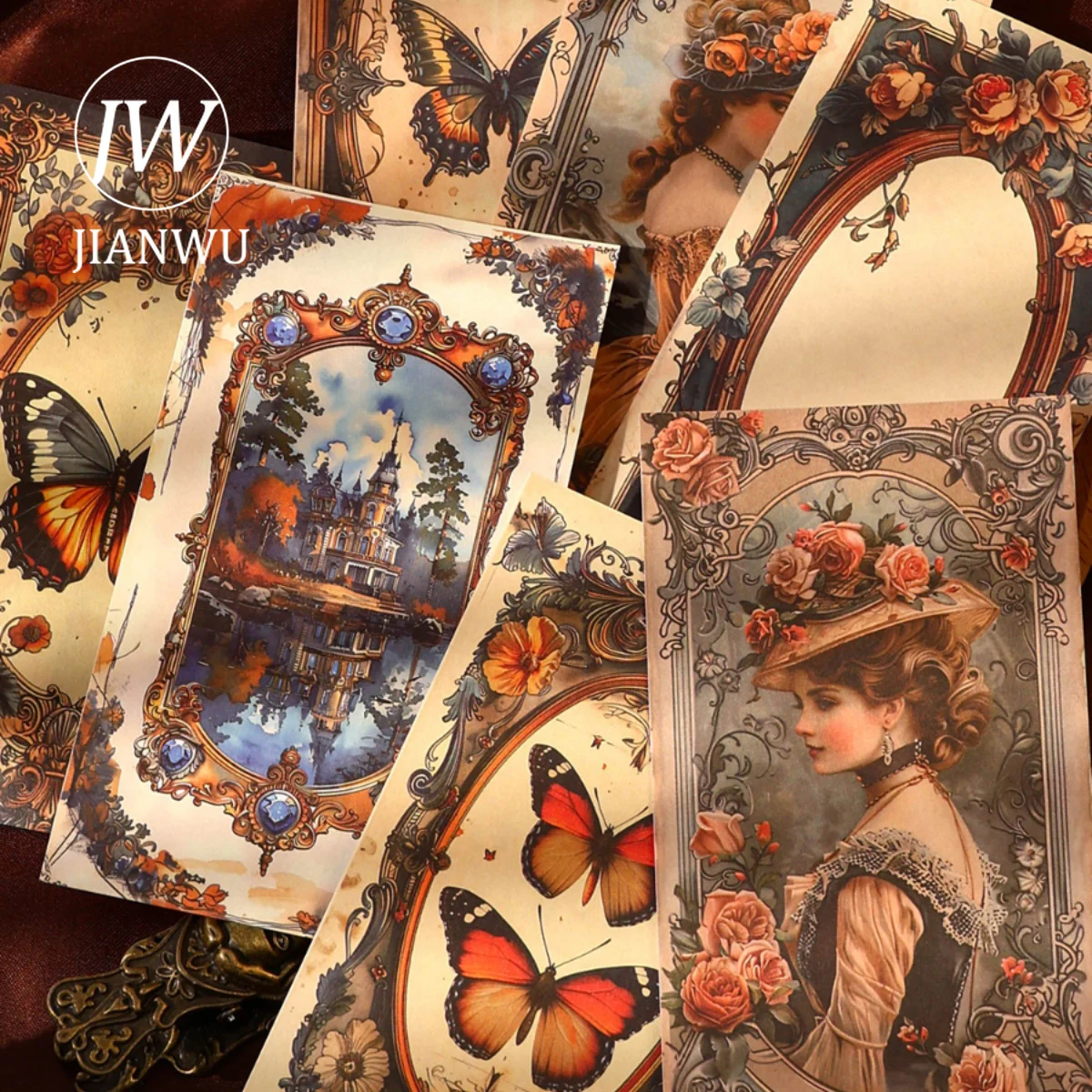 JIANWU 30 Sheets Bach\'s Conjecture Series Vintage Baroque Flower Border Collage Material Paper Creative DIY Journal Stationery