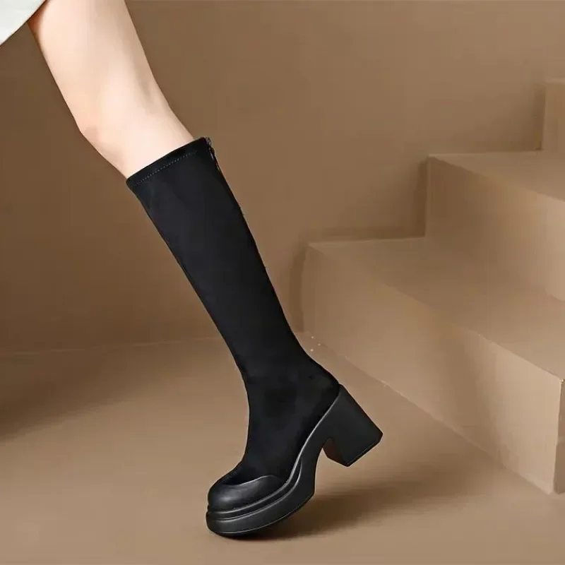 High Heels Ladies Knee Shaft Shoes Elegant Heeled Women's Long Boots Winter 2024 Autumn Y2k New In Large Size Warm on Promotion