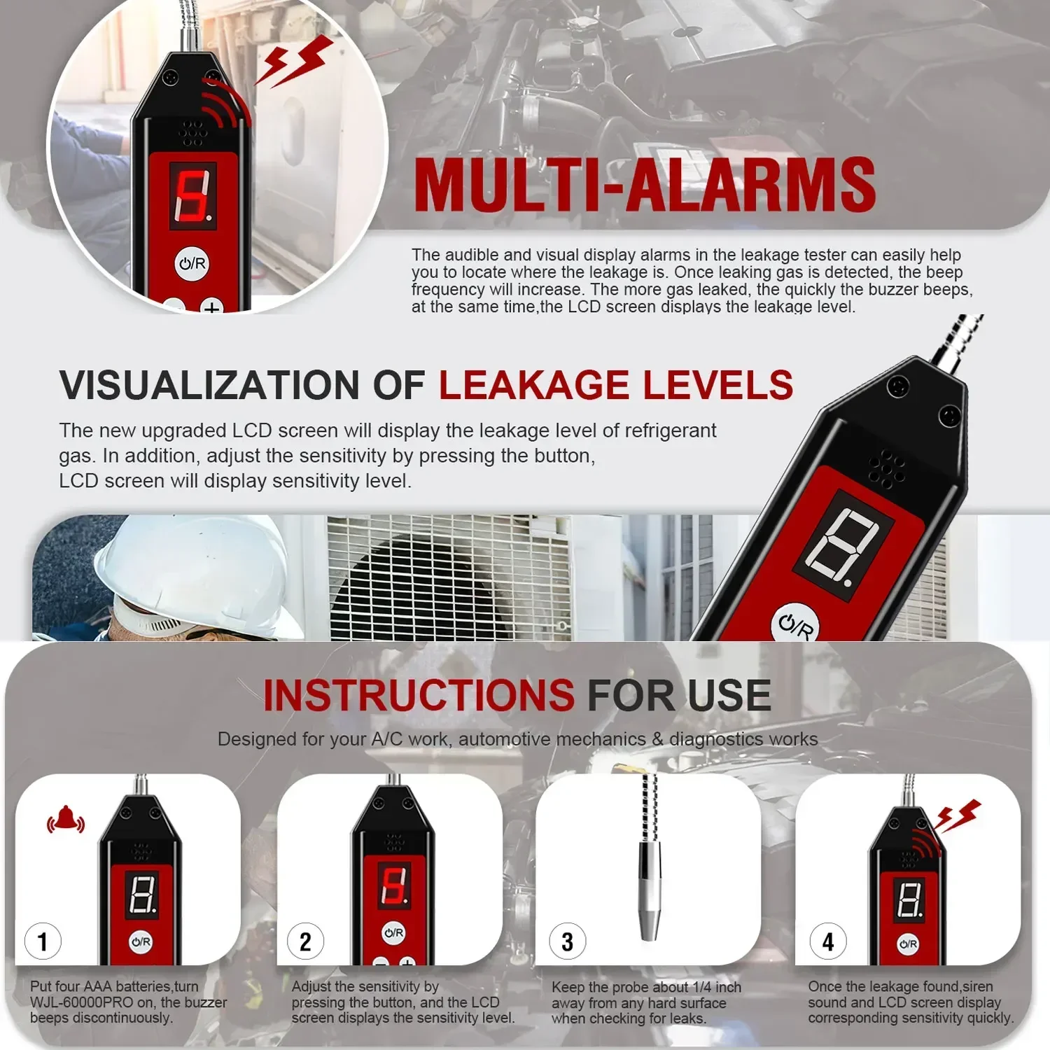 Detektor Kebocoran Halogen Cerdas Freon CFC HFC Penguji Kebocoran Gas Monitor Udara Pendingin R22a R134a Meter Gas Dengan Lampu LED