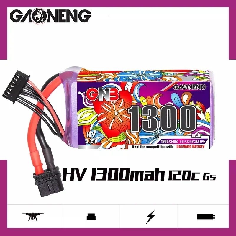 GAONENG Nen GNB 1300mAh 120C 4S 15.2V 6S 22.8V LiHV LiPo Battery With XT60 High Voltage for RC FPV Racing Drone