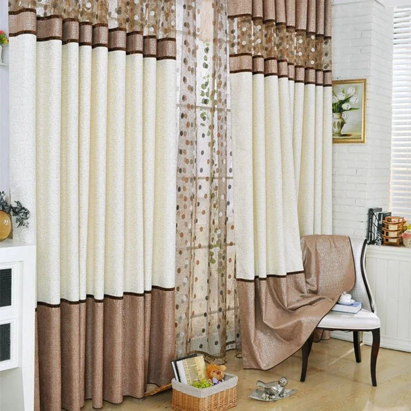 Hollow Nest Embroidered Curtain For Bedroom Living Room Luxury Yellow Splice Brown Window Drapes Tulle Customize Cortinas WP221H