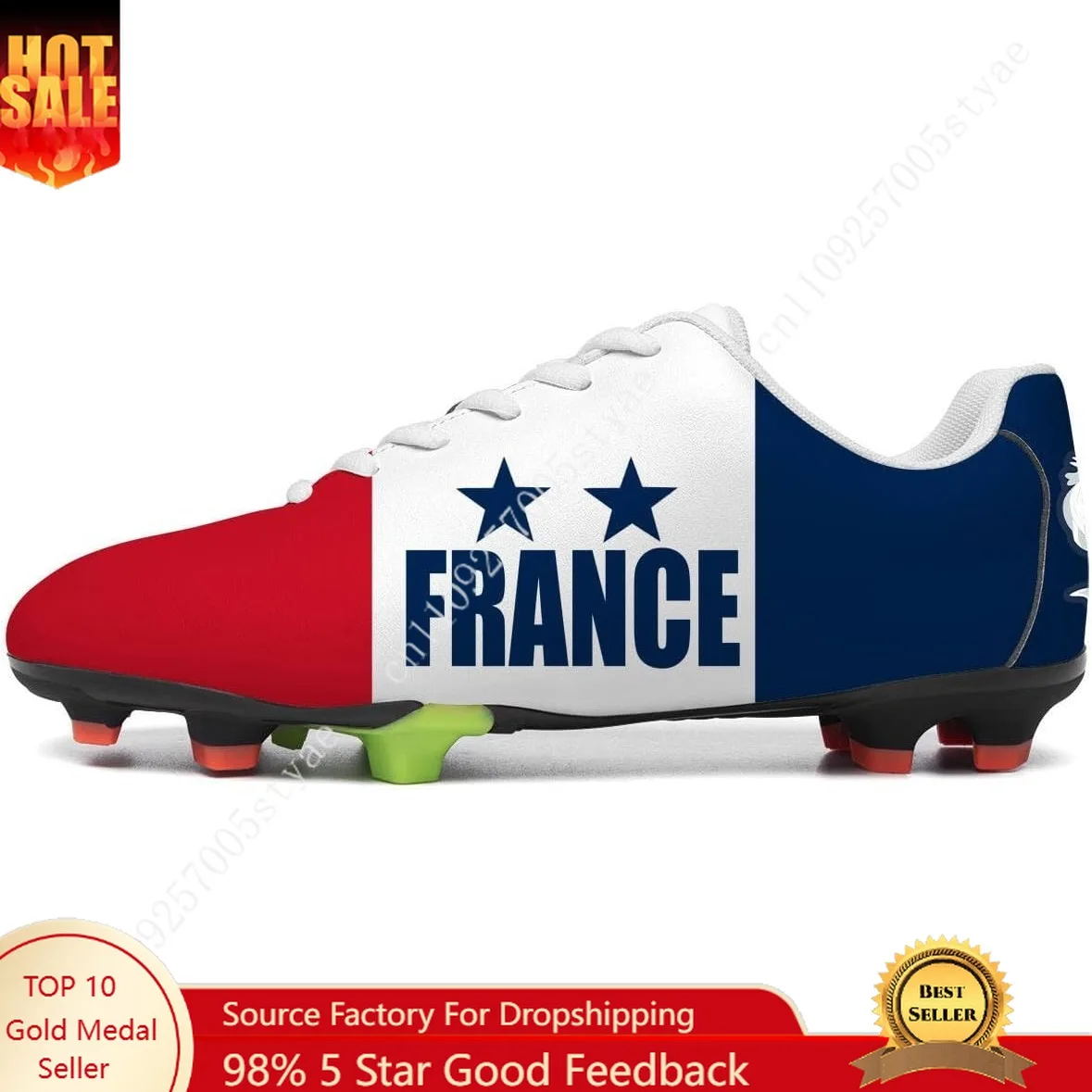 

France Flag Football Shoes Two Stars Mans Womens Soccer Shoe PU Sneakers Outdoor Lace Up Sports Shoes 2026