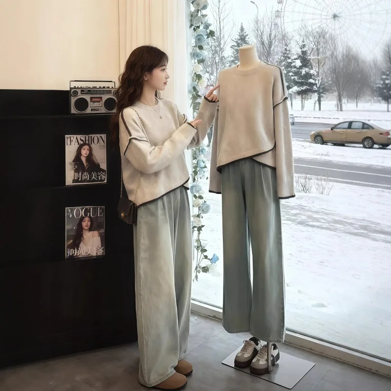 Irregular Design Oat Knitted Sweater Women's Autumn and Winter 2026 New Unique Super Good-looking Female Soild Pullovers Top