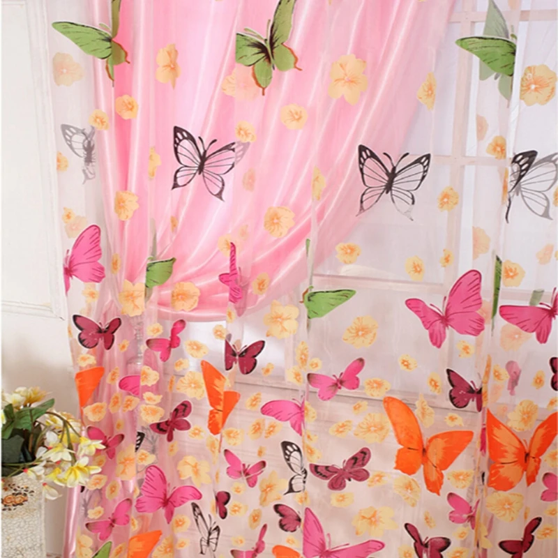 1PC New 200cm X 96 Cm Butterfly Print Sheer Window Panel Curtains Room Divider New For Living Room Bedroom