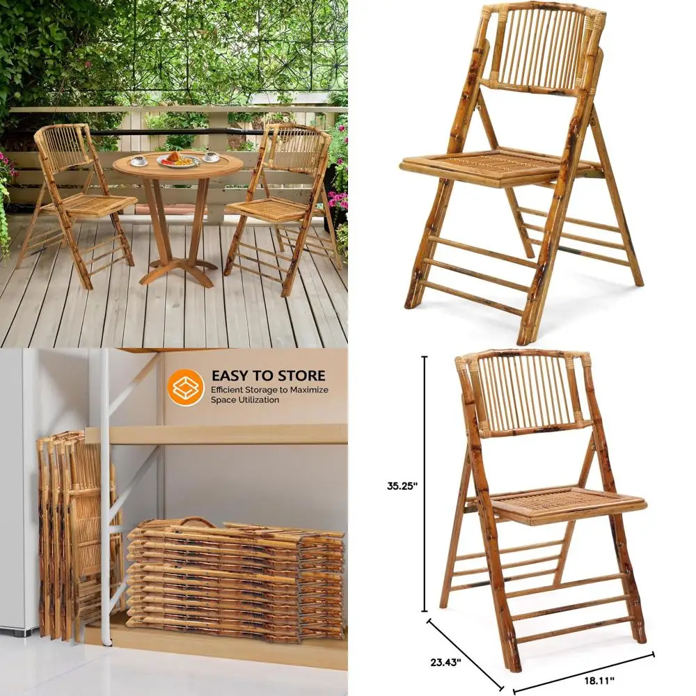 

Brown Folding Bamboo Chair - Portable Comfort for Indoor and Outdoor Use, Ideal for Patio, Weddings, and Events
