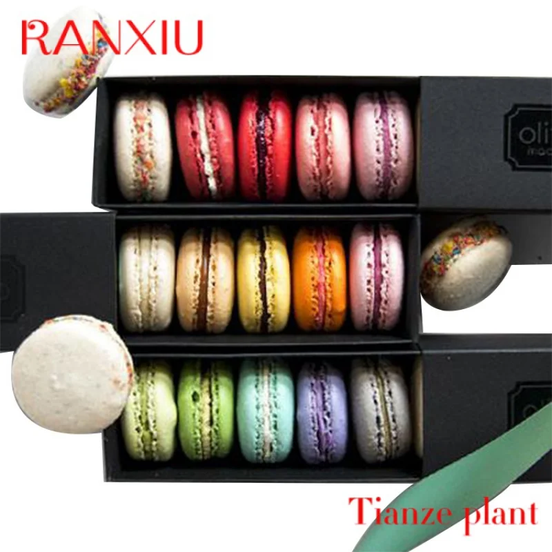 Custom Black Luxury Sliding Out Open Cardboard Paper Packaging Gift Macaron Drawer Box with window