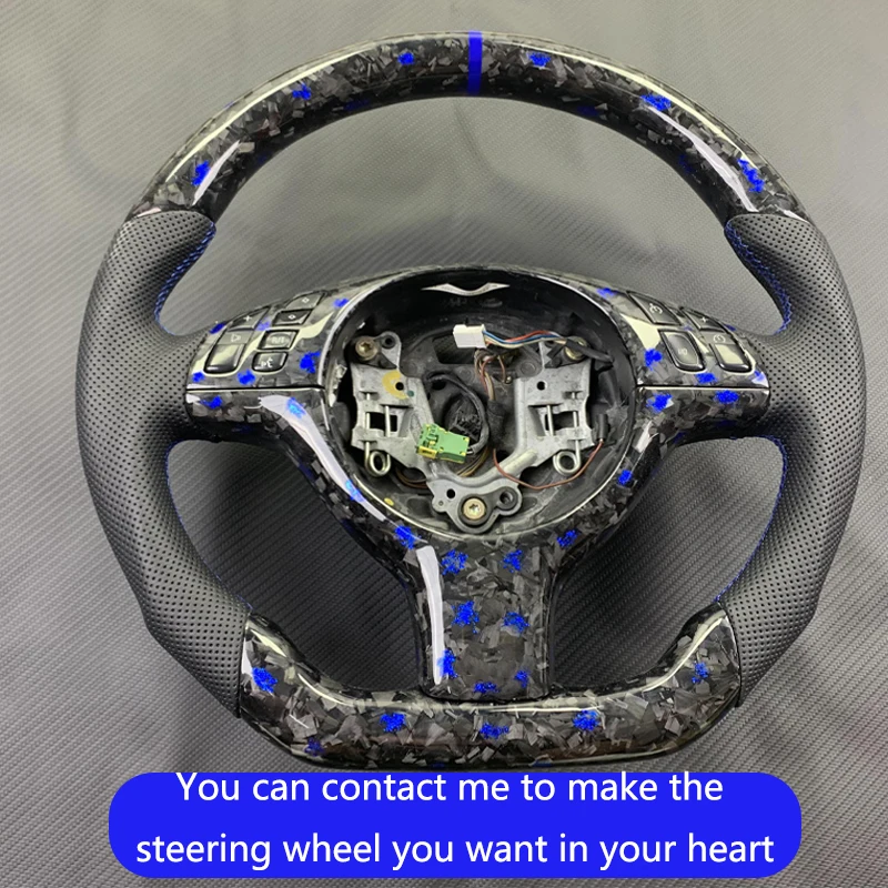 Customized Steering Wheel Handmade Leather for BMW M3 E46 E39 E53 330ci 325i Car Blue Forged Carbon Fiber Steering Wheel