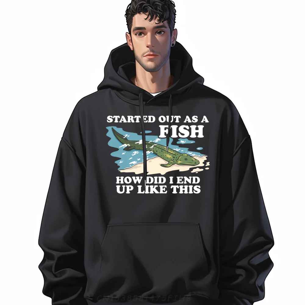 

Started Out As A Fish How Did I End Up Like This Evolution Graphic Pullover Hoodies Polyester Fiber Female Sweater