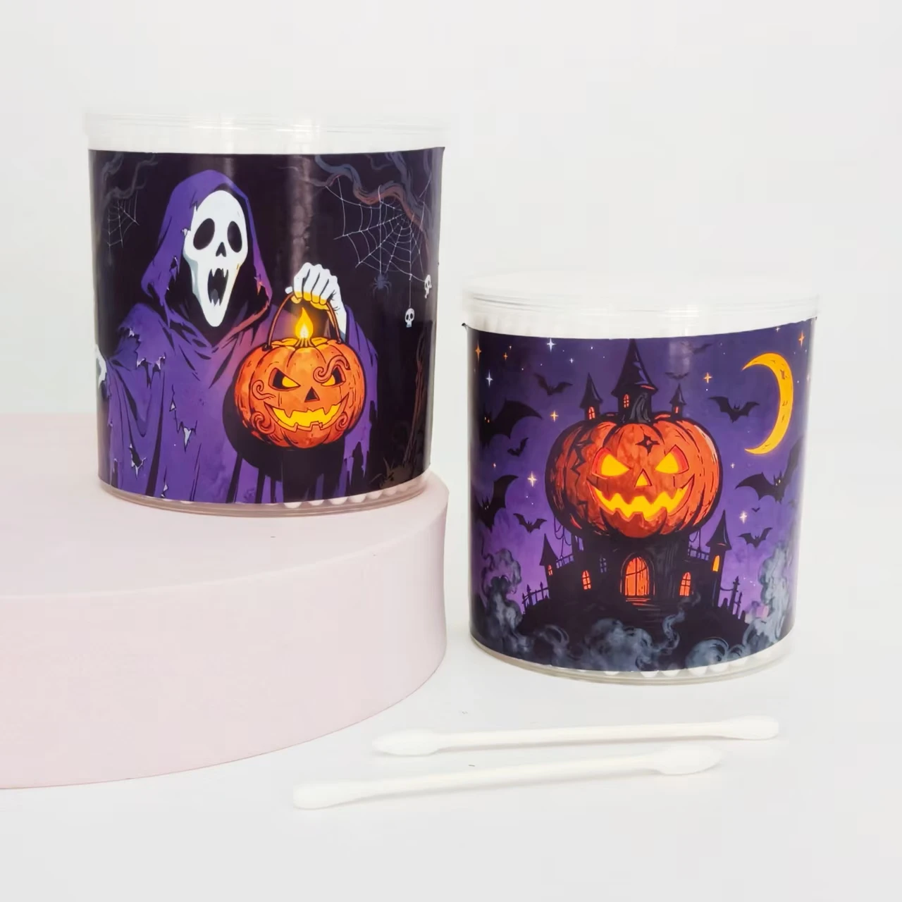 600 Stück/800 Stück Vampir Kürbis Muster Wattestäbchen Zylinder Box Halloween Serie Urlaub Wattestäbchen