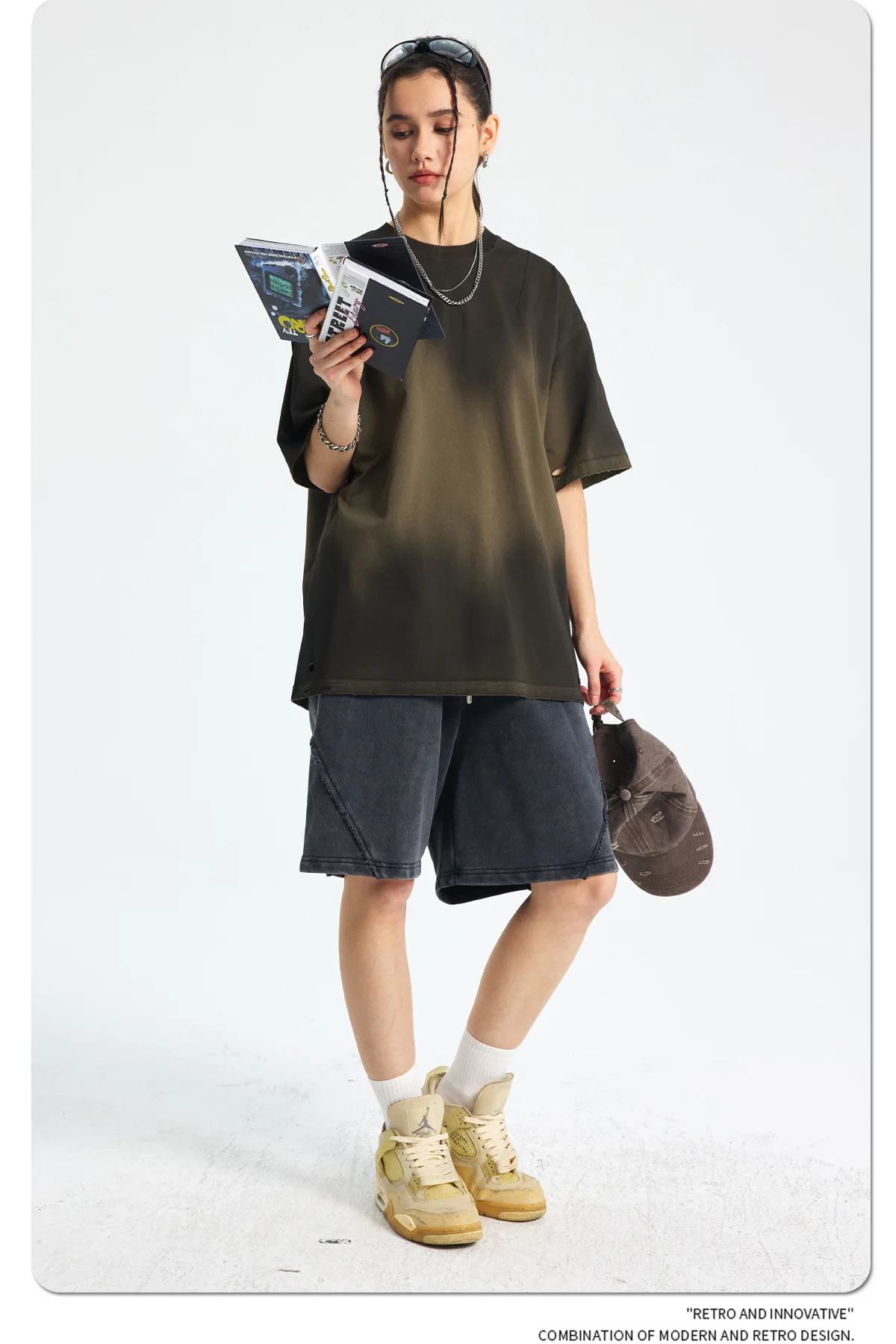 2025 New 430g Tie-Dye Patchwork Washed Vintage Shorts, Heavyweight Distressed Streetwear Unisex Summer Casual Cargo Short Pants