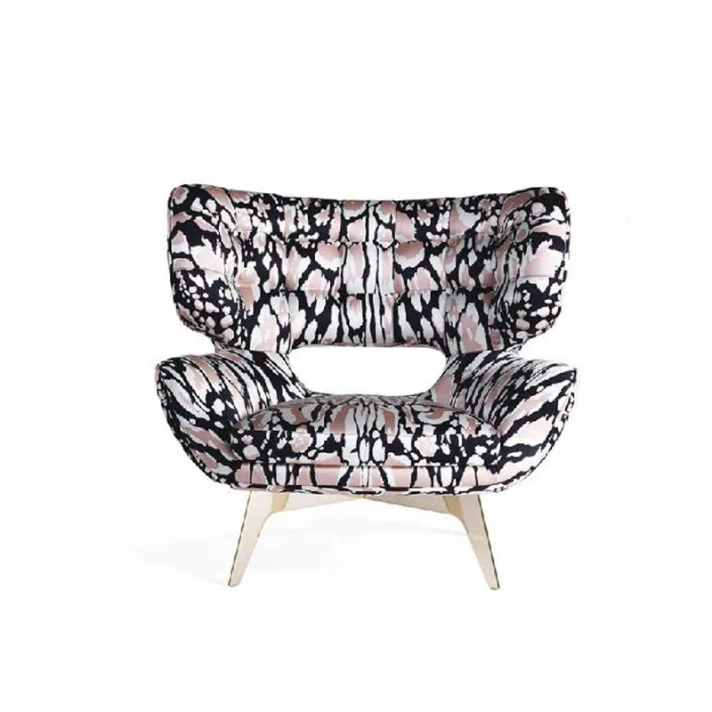 

Italian light luxury wild fabric metal base leisure chair designer villa luxury living room senior back chair