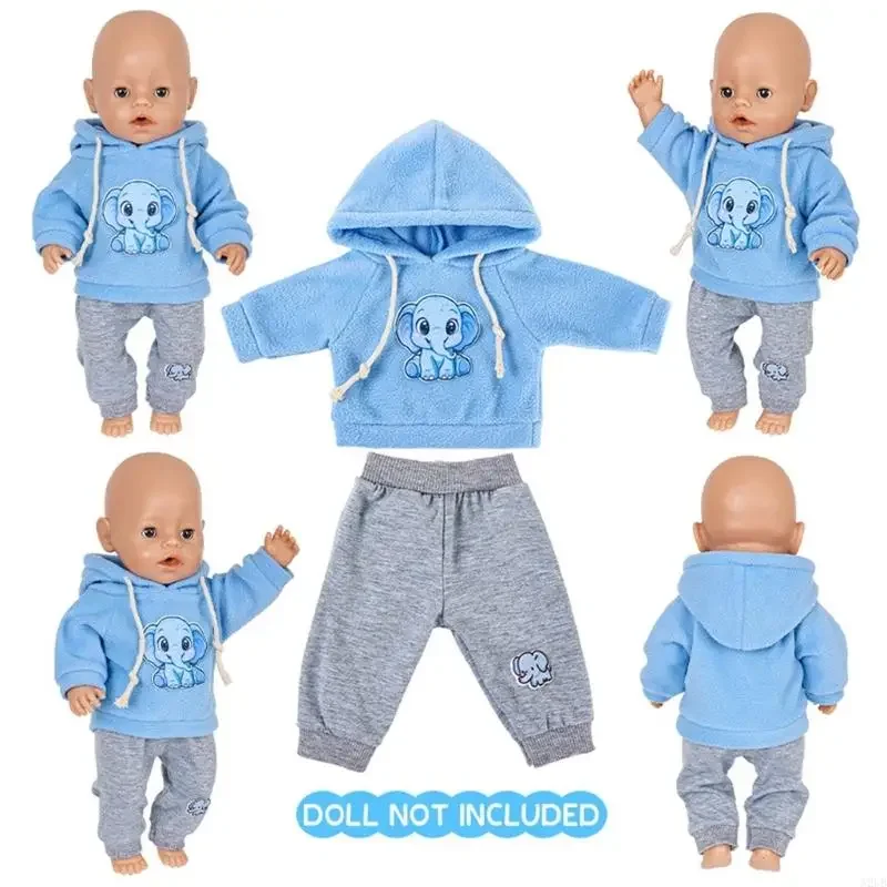 43CM Búp Bê Có Mũ Trùm Đầu Bộ Đồ Thể Thao Bộ Hoạt Hình Thiết Kế In Hình Quần Áo Búp Bê Trẻ Giả Vờ Chơi Trò Chơi Reborns Trang