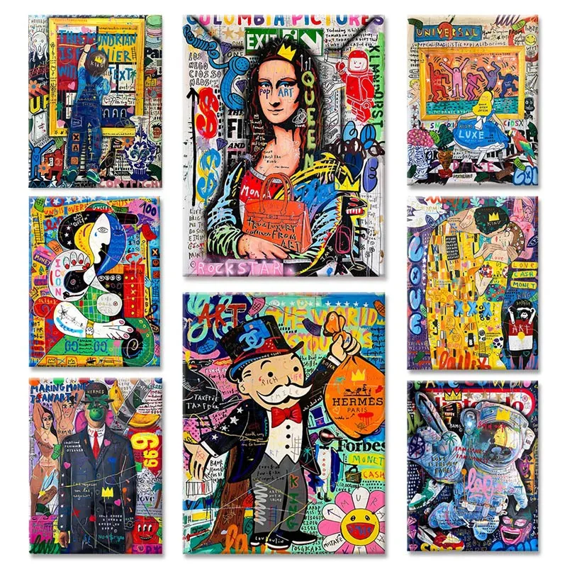 Pop Art Posters Alec Monopoly Mona Lisa Prince Princess Abstract Graffiti Canvas Painting Cuadros Wall Art Picture Home Decor