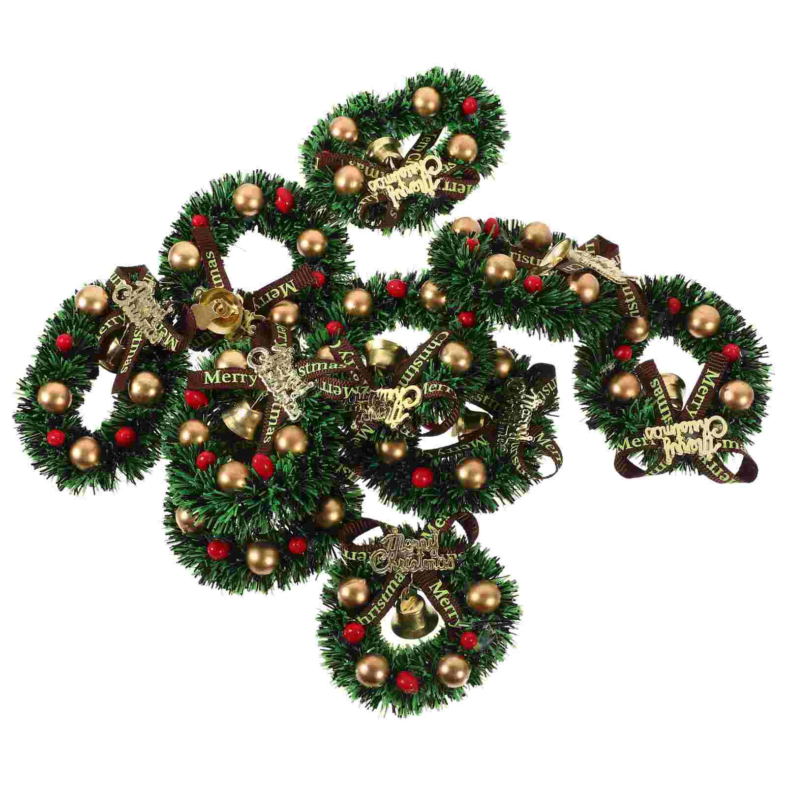 

10 Pcs Christmas Mini Wreath Decor Miniature Garland Hanging Xmas Toy Tree Wreaths Halloween Decoration