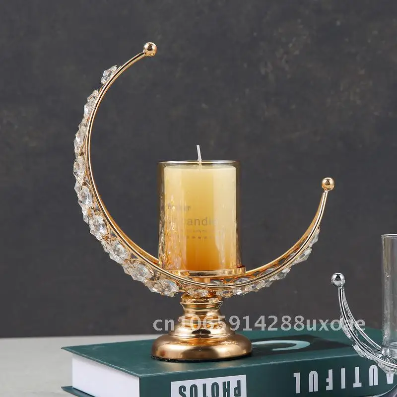 

New Crystal Home Moon Candle Holder Light Luxury Vintage Aromatherapy Candle Holder Decoration