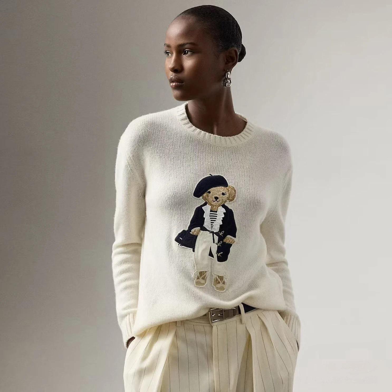 Retro Sle Embroidered Camere Sweater for Girls Spring 2026 Fun Children's Theme Base Layer Capable Long Sve Knitwear