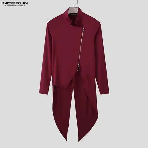 INCERUN Men Irregular Shirt Solid Stand Collar Long Sleeve Zipper Male Cardigan Streetwear 2026 Fashion Casual Tops Men Clothing - Image 2