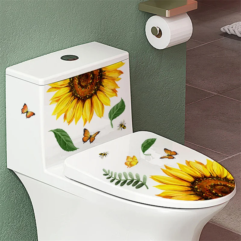 M19 Pflanzen Blumen Sonnenblumen Schmetterlinge Wanda uf kleber Toiletten aufkleber Badezimmer Toiletten abdeckung Kühlschrank Aufkleber WC Dekoration – Detail 7