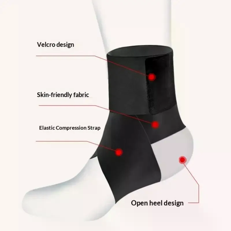 Open Heel Ankle Support Brace Adjustable Compression Wrap for Sprained Ankle Running Dancing Fitness Sport Unisex Adult