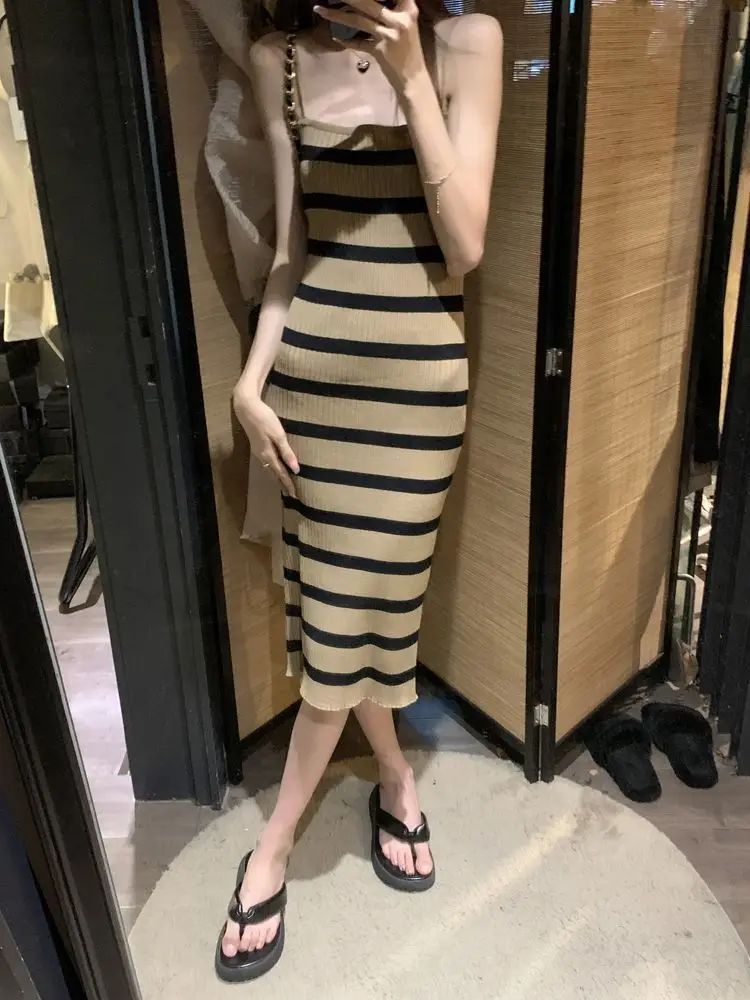 

Вязаное платье без рукавов с декоративными элементами, женское, летнее, балетное, перфорированное, очаровательное, для фестивалей, облегающее, с открытым животом, термо