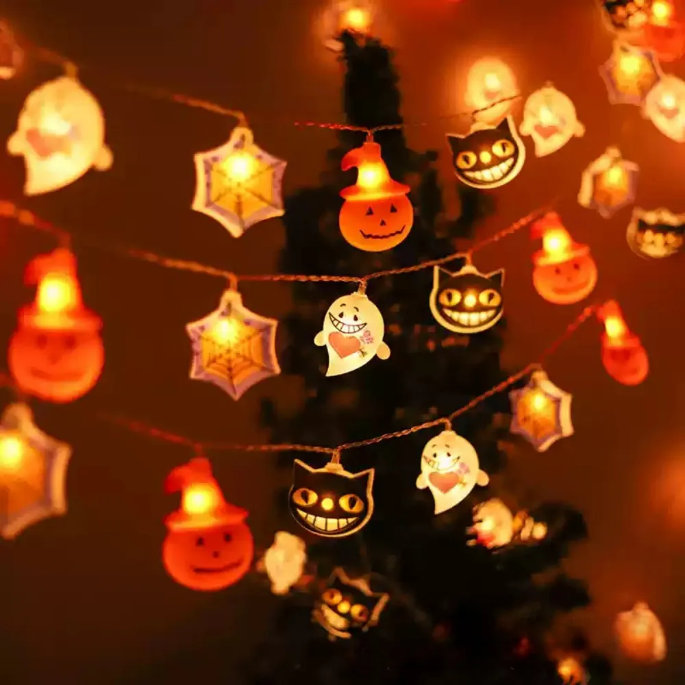 

LED String Lights Warm White Pumpkin Spider Web Black Cat Ghost Fairy Lights for Indoor Party Patio Halloween Holiday Decoration