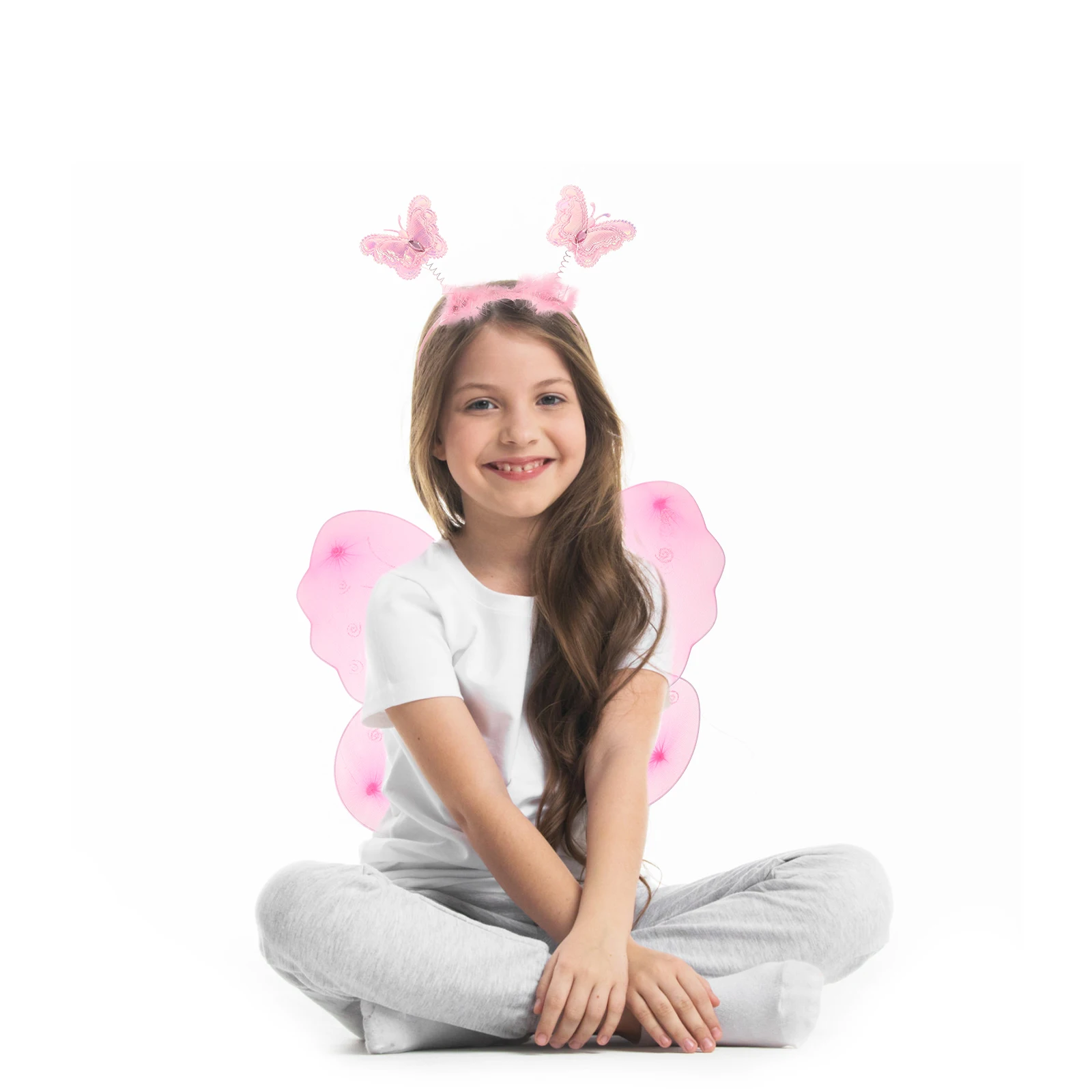 Butterfly Wings Headband Set Costume for Girl Dress up Clothes Play Costumes Girls Glitter Yarn Child