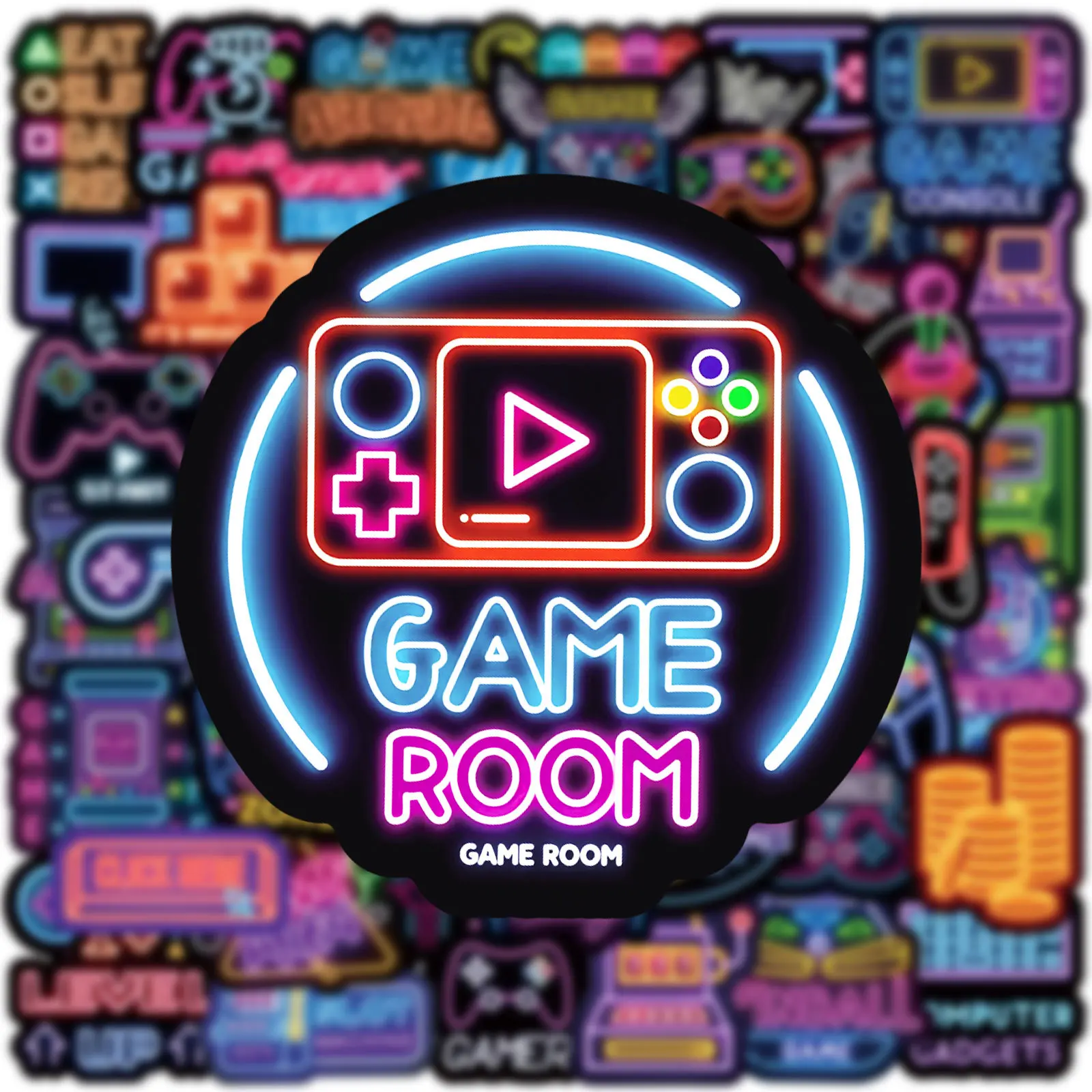 50PCS Cool Gamepad สติกเกอร์การ์ตูนนีออนสไตล์ Graffiti ตกแต่งเกม DIY ของเล่นเด็กตู้เย็นกระเป๋าเดินทางแล็ปท็อปกีตาร์จักรยาน Decals