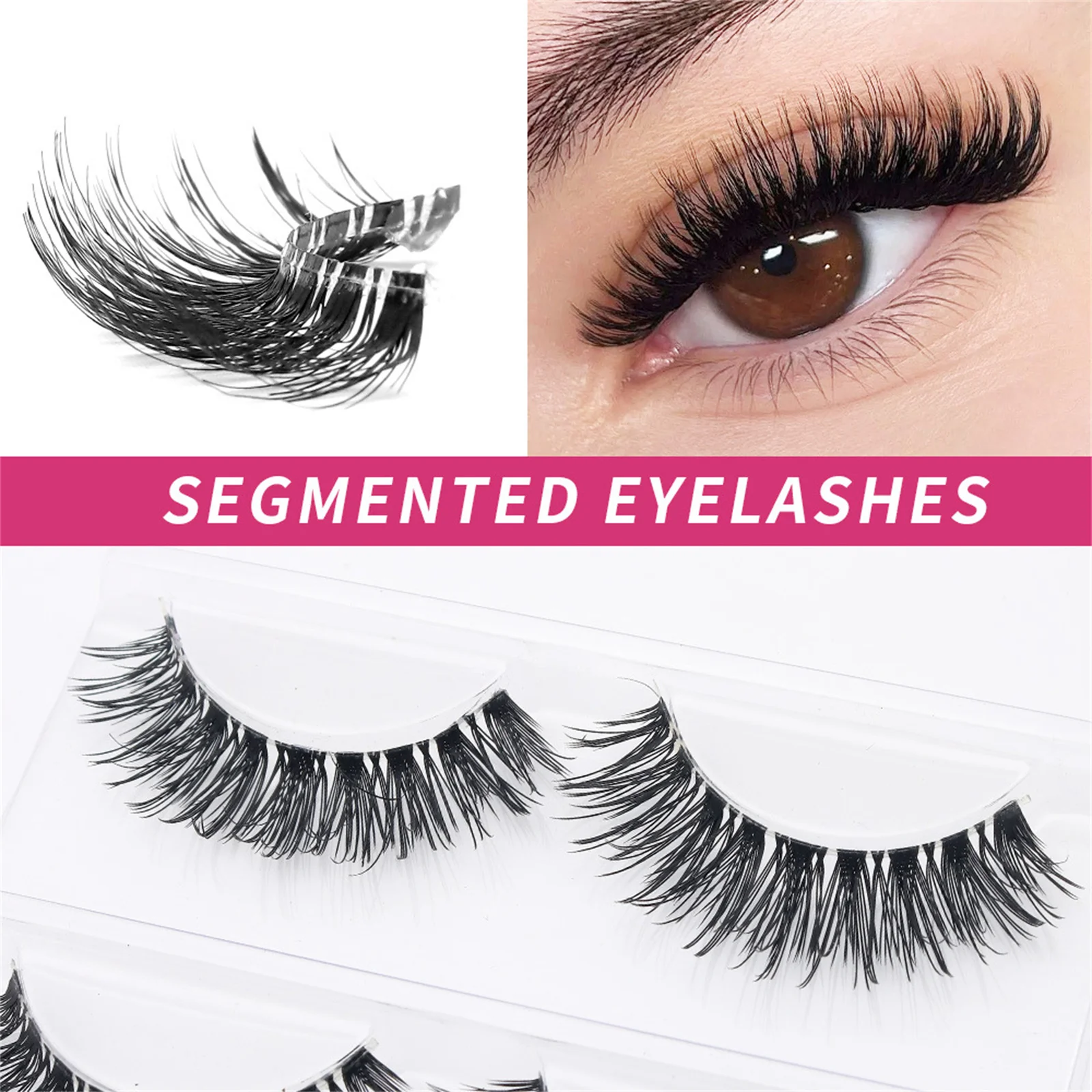 Full strips Dramatic False Eyelashes  Fluffy Curled up Transparent Band Wispy lashes Natural Makeup Party Cosplay