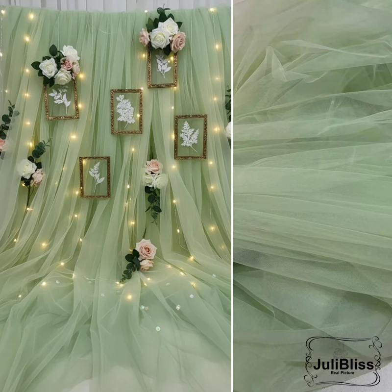 Light Sage Green Soft Tulle Fabric for Wedding Celebration Curtain Clothing Mesh Layout Chair Back Yarn Tutu Sewing Material