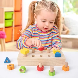 Nut Bolts Montessori Color Shape Wooden Toy Kids Fine Motor Skill Screw Board Size Matching Cognition Game Education Sensory Toy