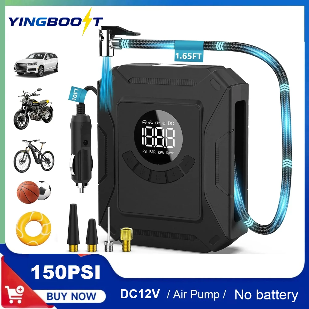 

YINGBOOST 150PSI Wire Tire Inflator Air Compressor, Tire Pump with Digital Pressure Gauge, Auto Shutoff with DC12V Power Cord