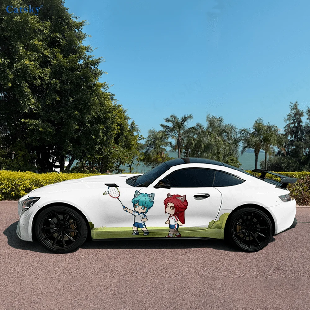 Antique Style Kitten Demon and His Sister Stickers for Car Body, Door Side, Two Fashionable Stickers, Suitable Car Vinyl Wraps