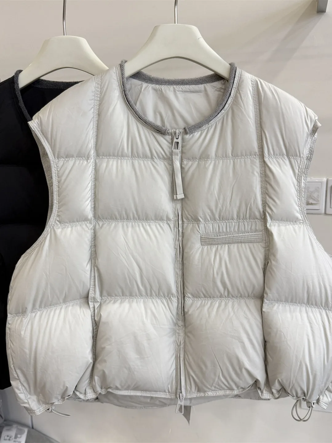 Korean Style Drawstring Short round Neck down Cotton Vest Women's Autumn Winter Warm Small Size Shoulder Coat Casual Vest