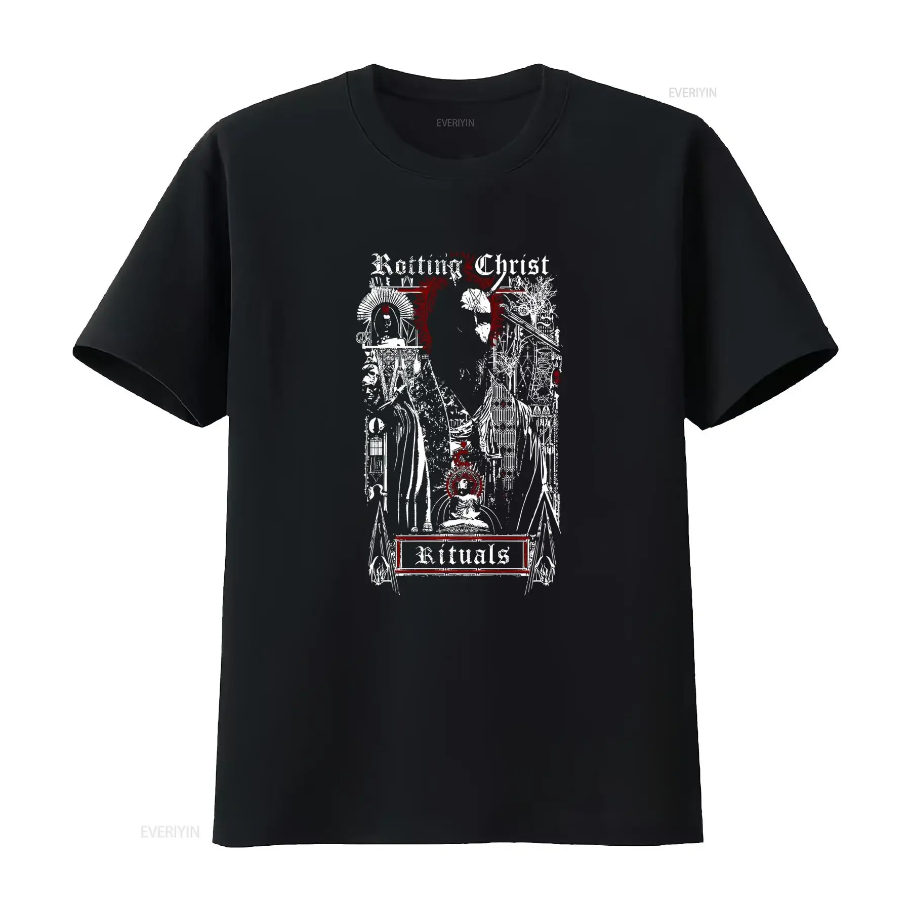 Gothic Black Metal Rotting Christ Rituals Print Casual T Shirt vintage Washed homme graphic Stretched designer clothes Slightly