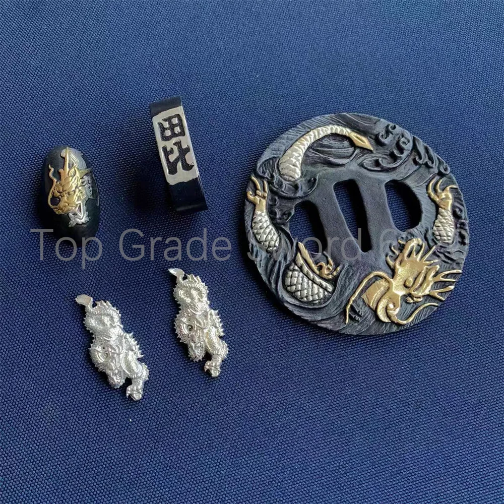 Nice Dragon Copper Brass Gold Plated Silver Tsuba Handguard Fuchi Kashira Menuki For Real Japan Samurai Katana Sword Fittings