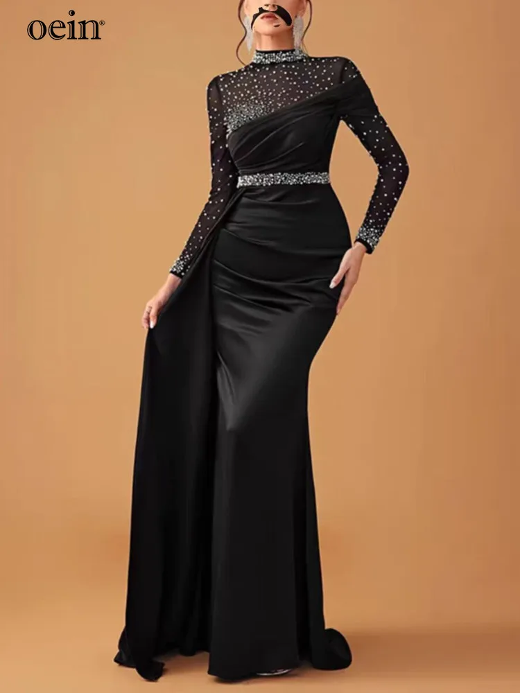 [oein] New Nail Bead Design High-end Sleeved Slim Fit Long Dress