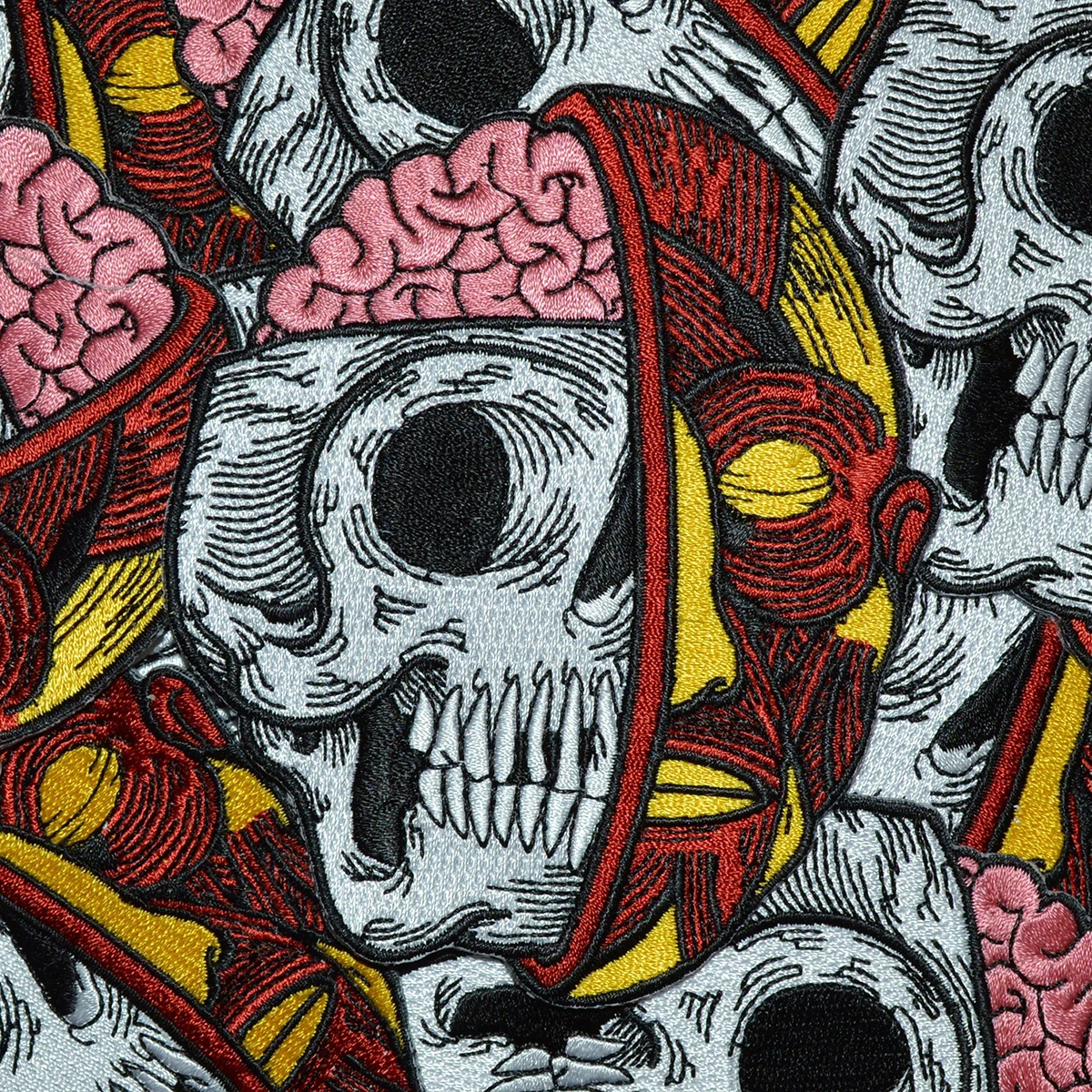 Death Hell the Grave Sketch 11.5cm Embroidery Patches Sewing Accessories Leather Skull Patches for Clothing Red Blue Bikers DIY