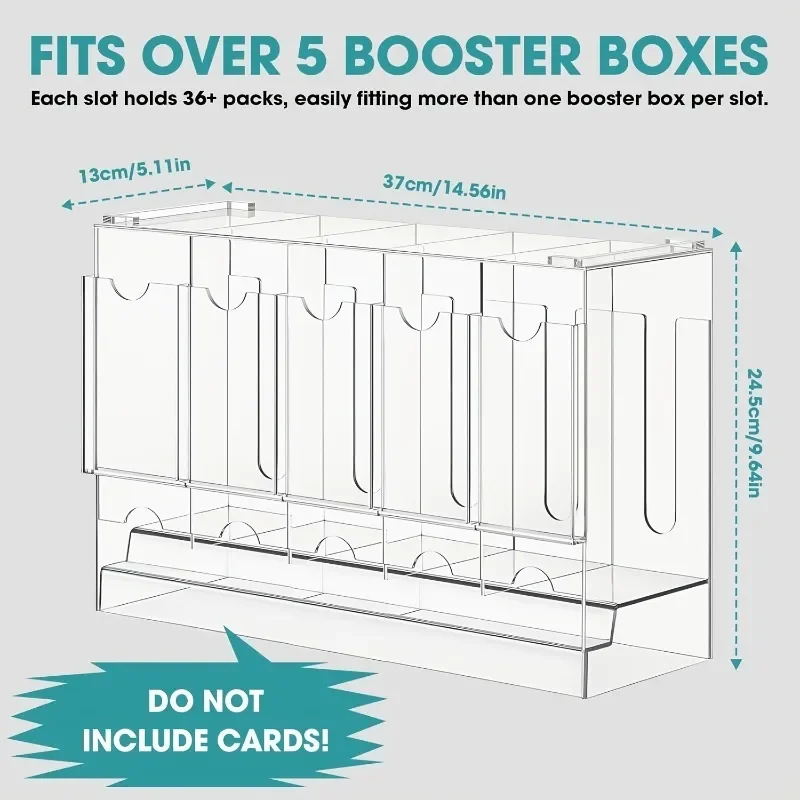 5-Slot Booster Pack Dispenser Organizer Transparent Acrylic Card Display Stand Holds 200 Trading Cards TCG Boosters Sports Card
