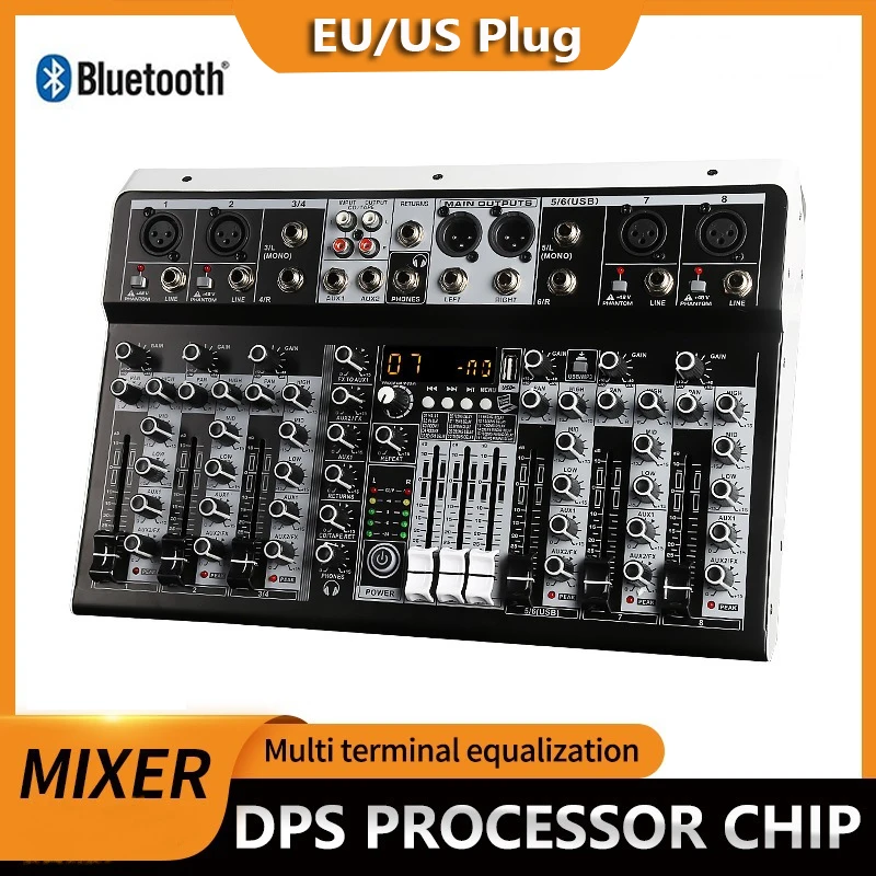 

Professional 4 6 8 Channel Bluetooth Audio Mixer Sound Mixing Console Audio Interface USB Sound Card for Computer Home Karaoke