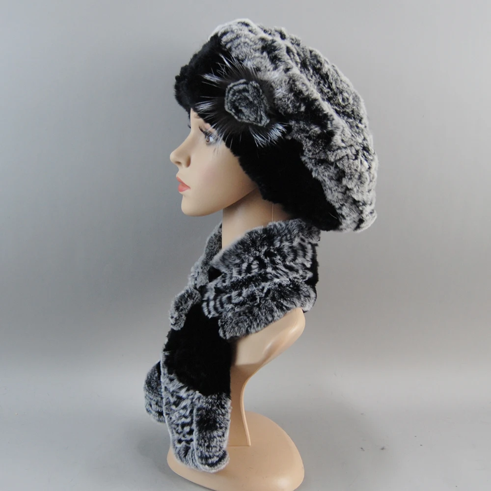 Gorros de piel de conejo Rex para mujer, bufandas 2024 de punto genuino, conjuntos de bufandas, gorro de piel Real cálido, silenciador, novedad de