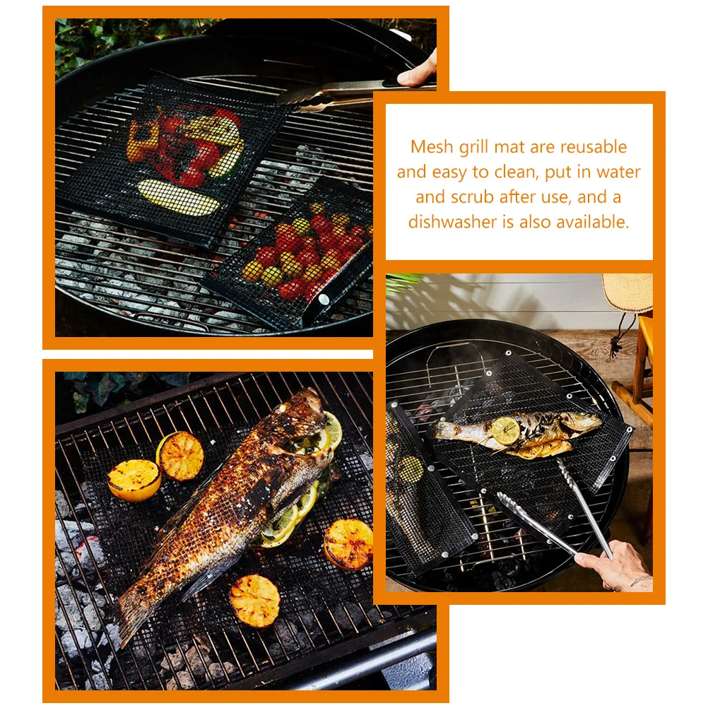 

36x42cm Black Reusable Non Stick BBQ Mesh Mat Grill Grid Mat for Vegetables Sausage Fish Steaks Pancakes Heat Resistant Barbecue