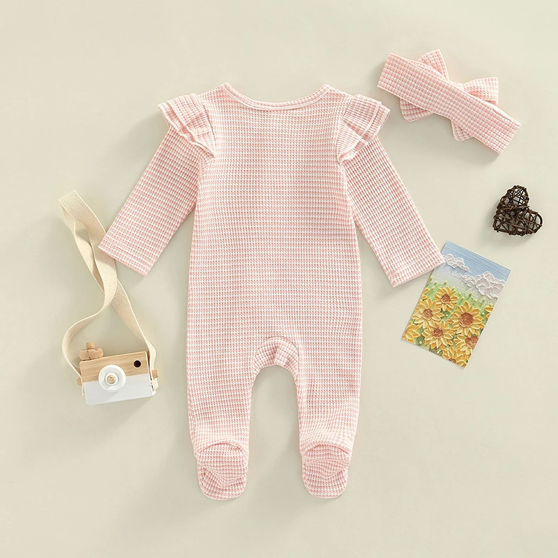 Ropa para bebé recién nacido de 0 a 9 meses, Pelele de punto con cremallera, Pelele con diadema, 2 piezas